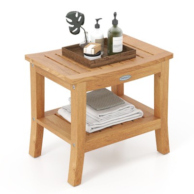Costway 20" Teak Shower Bench with Shelf