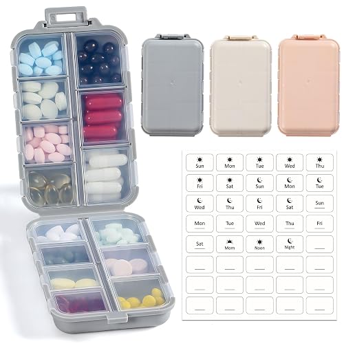 Foldable Travel Pill Organizer, 3 Pack with Labels