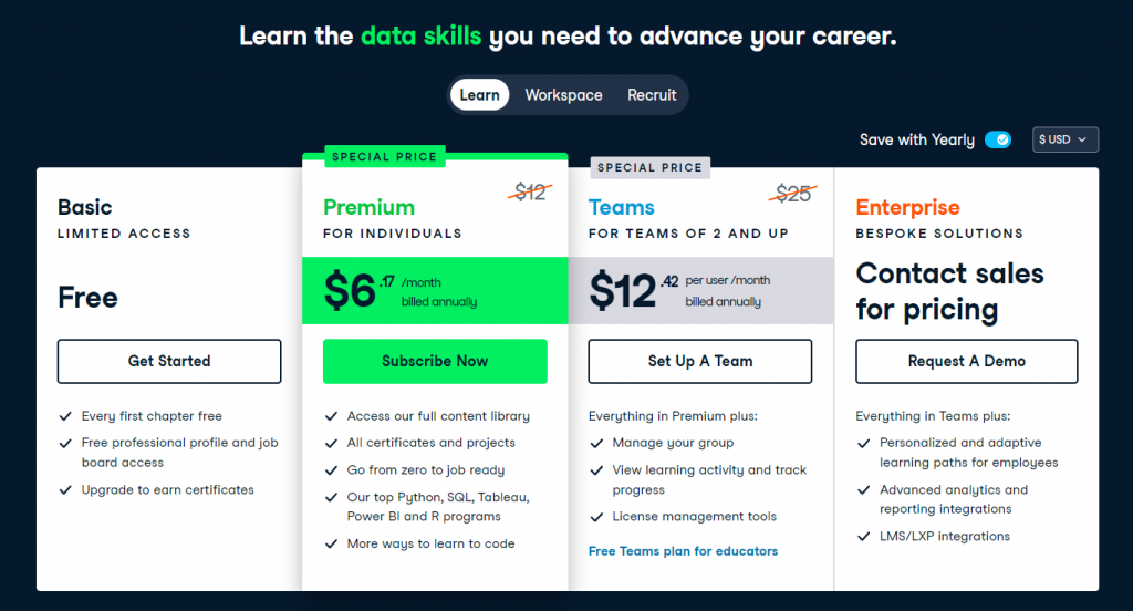 screenshot web datacap plans