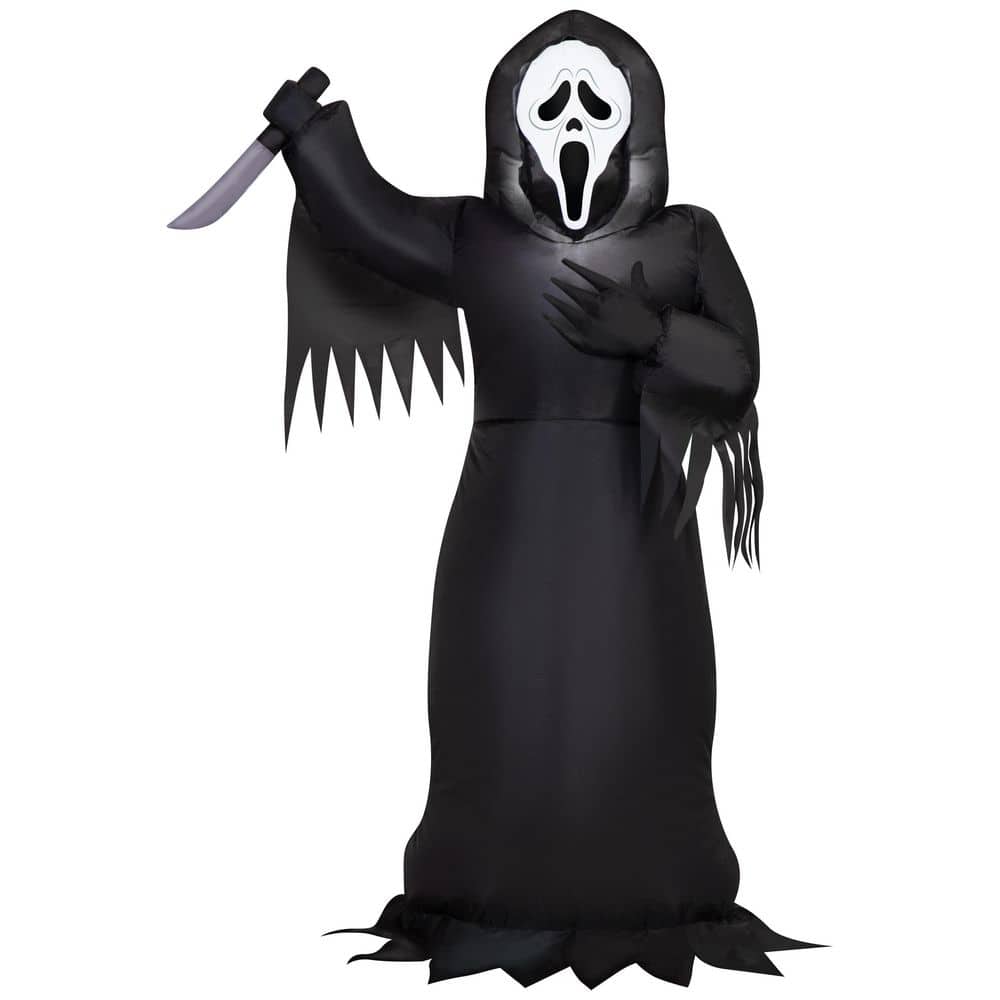 Gemmy Ghostface inflatable holding a jack-o-lantern