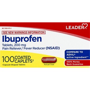 Leader Ibuprofen 200 mg Coated Tablets for Temporary Pain and Fever Relief, 100 Count