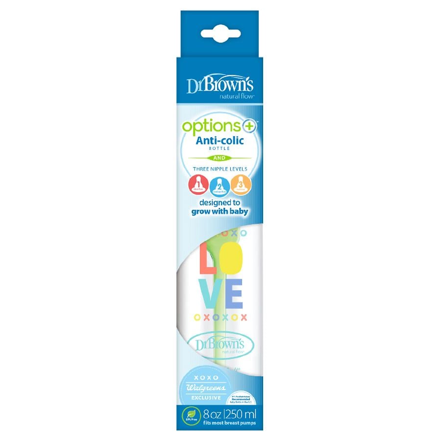 Dr. Brown's Options+ Anti-Colic Bottle, 8 oz, with 3 Nipple Levels
