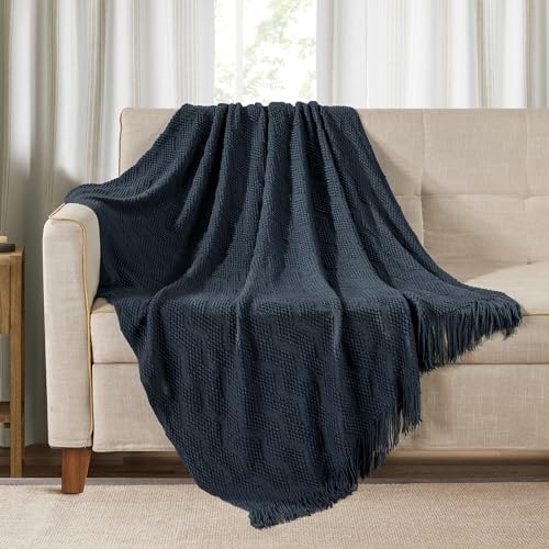 Bourina Navy Ripple Knit Throw