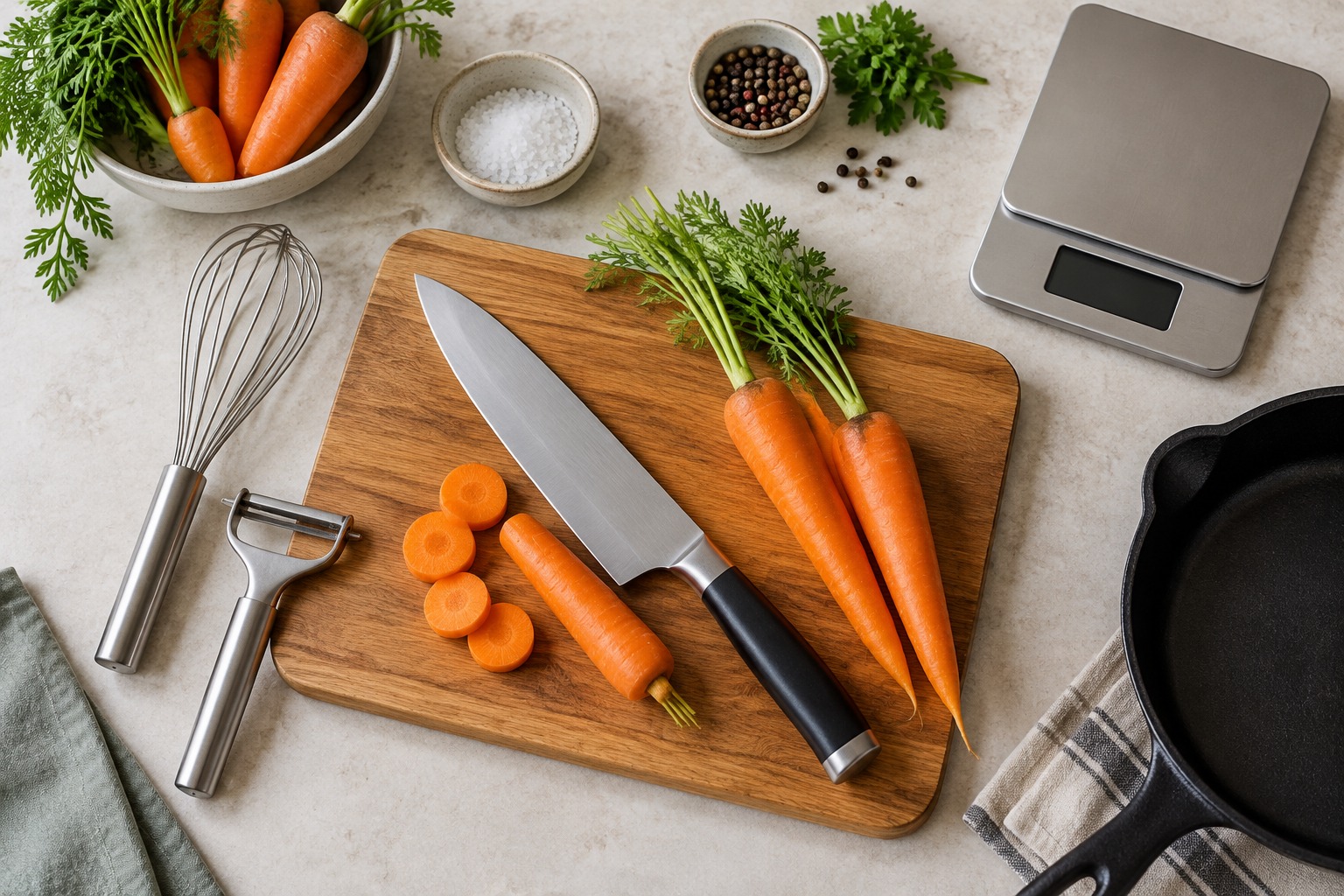 AI illustration of generic kitchen tools, not a listed product