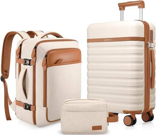 UKEIN 3-Piece Set: 20in Carry-On Suitcase with Backpack
