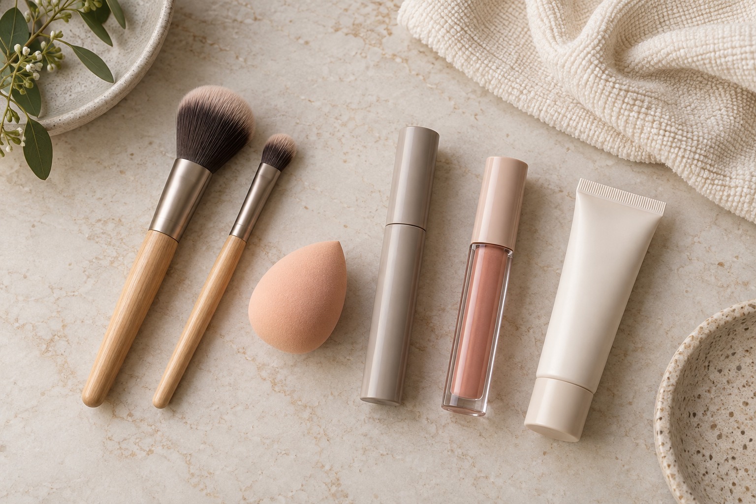 AI illustration of generic makeup products and tools, not a listed product