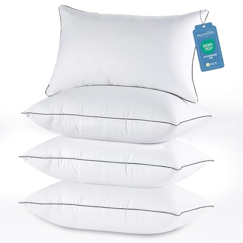 JOLLYVOGUE Pillows Queen Size Set of 4, Soft and Supportive, Down Alternative Filling, Hotel Collection