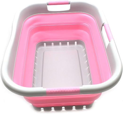 SAMMART 41L Three-Handle Basket, Grey/Pink