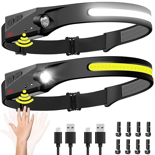 Rechargeable Wide Beam Headlamp with Motion Sensor, 2 Pack