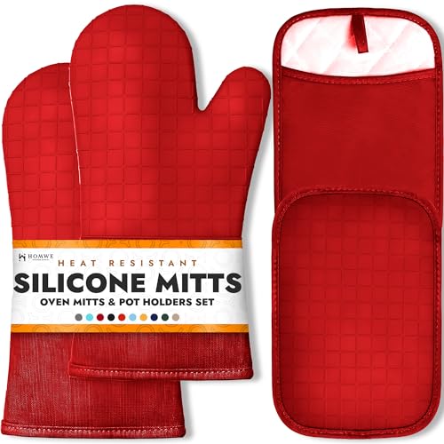 HOMWE Silicone Oven Mitts and Pot Holders Set of 4