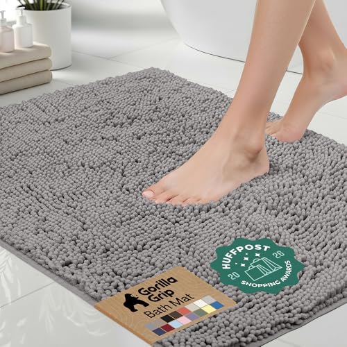 GORILLA GRIP Chenille Bath Rug, 24x17, Gray