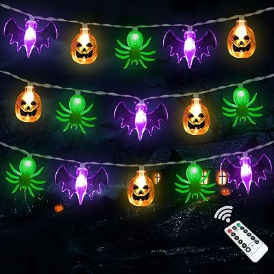 Halloween string lights with 3D pumpkins, bats and ghosts