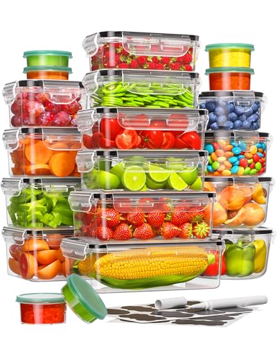 40-Piece Food Storage Containers with Lids (20 Containers and 20 Lids), Labels and Pen Included