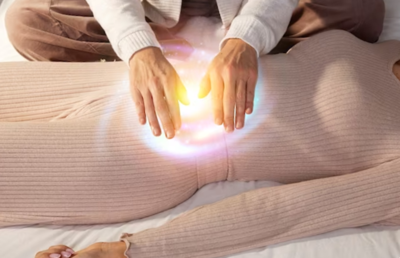 High angle woman during healing process
