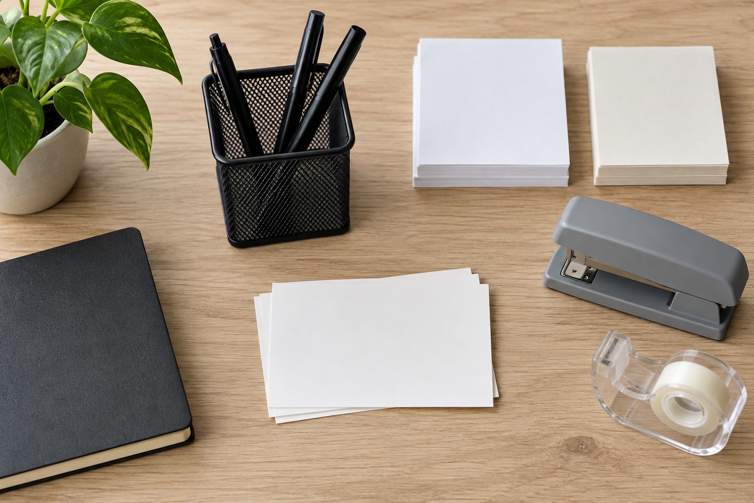 AI illustration of generic writing and desk supplies, not a listed product