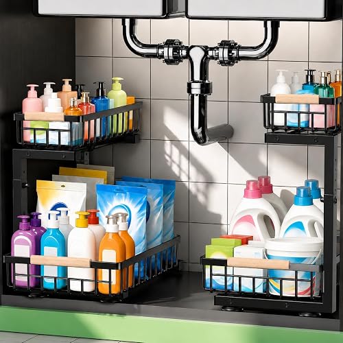 Double Slide-Out Metal Under Sink Shelf 2-Pack