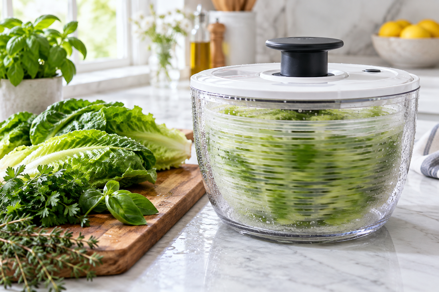 Salad spinner drying fresh lettuce