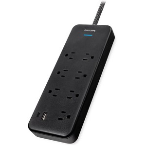 Philips Surge Protector, 7 Outlets, USB-A and USB-C, 1500 Joules, 4 ft Braided Cord
