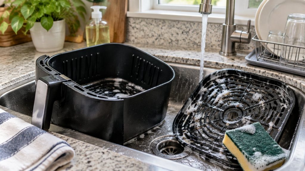 Air fryer basket and crisper plate being washed