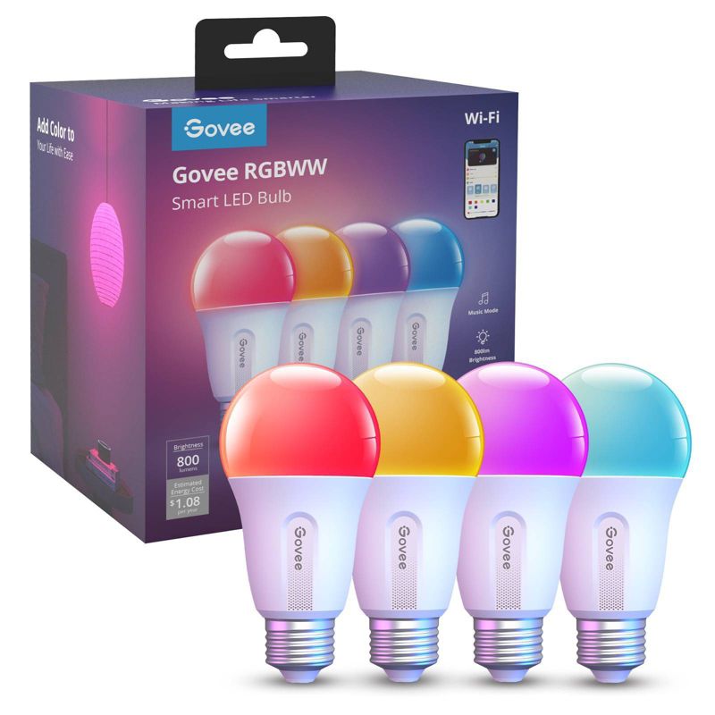 Govee Wi-Fi 800LM RGBWW LED bulb 4-pack