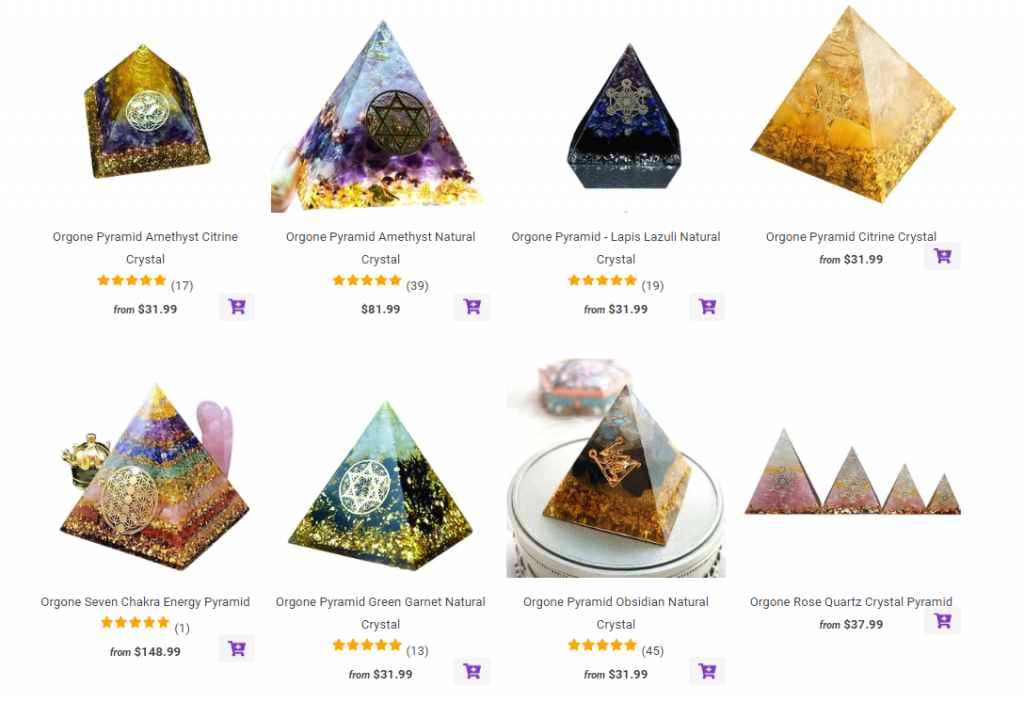 Orgone Pyramids section web page atperrys.com screenshot