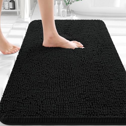 OLANLY Chenille Bath Rug, 30x20, Black