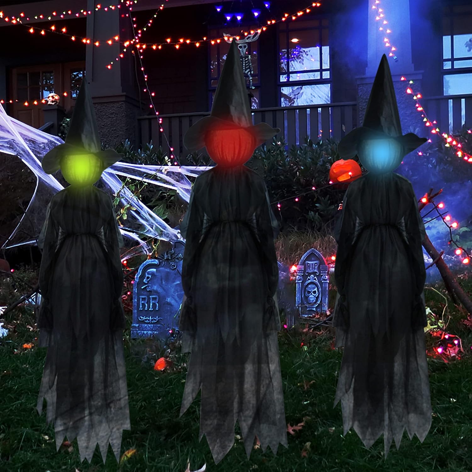 Six-foot light-up witch outdoor decoration