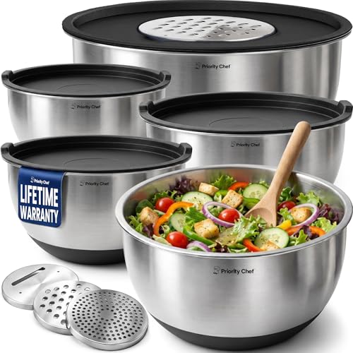 Priority Chef Stainless Mixing Bowls with Lids and Graters
