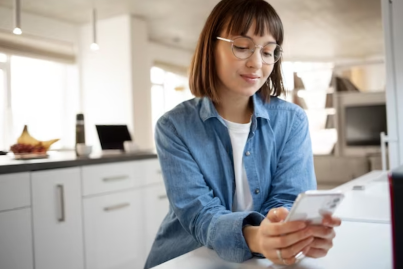 Young woman using home technology