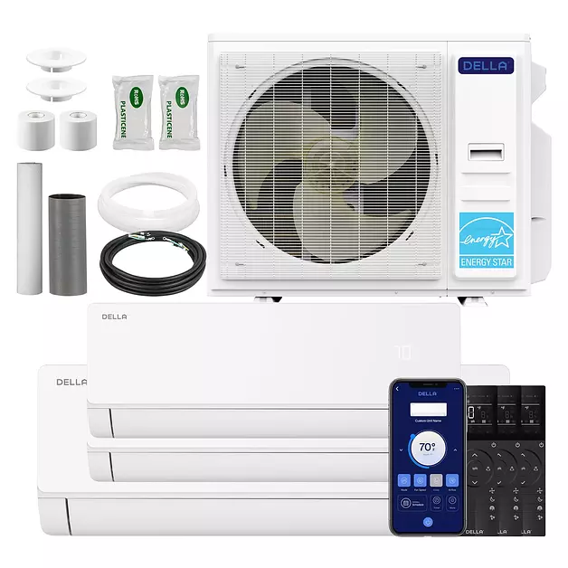 DELLA 38K BTU 3 Zone Mini Split AC (9K+12K+18K), 23 SEER2, Up to 1950 Sq Ft