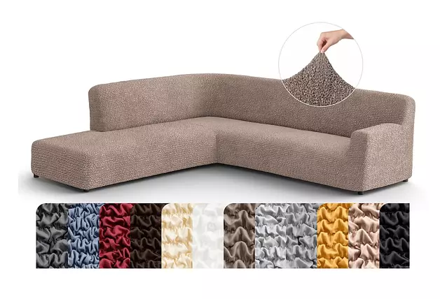 PAULATO BY GA.I.CO. Stretch Sectional Sofa Slipcovers 1-Piece Non-Slip – Elastic L Shape Couch Cover – Soft Furniture Protector Washable – Soft Taupe (Left-Facing Bumper 120"-195" Wide)