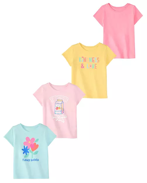 Garanimals Toddler Girl Flower T-Shirt, Size 4T, 4-Pack