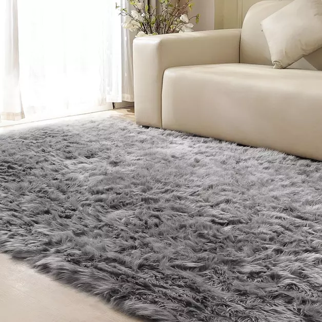 ORINOVA Shag Rug 6x9 Area Rugs for Bedroom Silver Grey Fluffy Machine Washable Faux Sheepskin Shaggy Fur Rugs for Living Room Nursery Rug