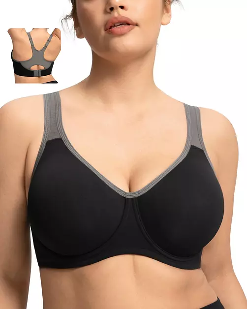 HSIA Sports Bra for Women High Support Large Bust Outside Underwire Adjustable Racerback Unlined Full Coverage Sports Bra Black