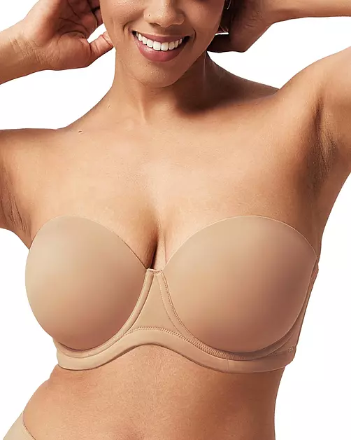 HSIA Strapless Bras for Women Large Breasts Non Slip Full Coverage Underwire Supportive Multiway Strapless Bra Plus Size Dark Beige