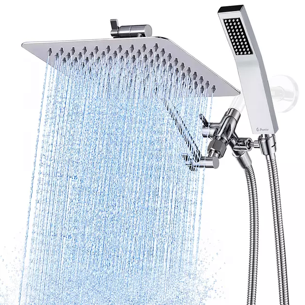 G-Promise All Metal 8" Rain Shower Head with Handheld for Bathroom Upgrade