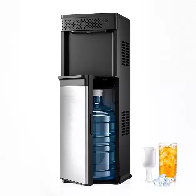 Electactic Water Dispenser & Ice Maker, 5 Gallon Top Load, Hot & Cold | Up to 33 lbs Bullet Ice Daily, Makes 9 Bullet Ice Cubes Per Cycle, Child Lock & Alerts, Dark Black