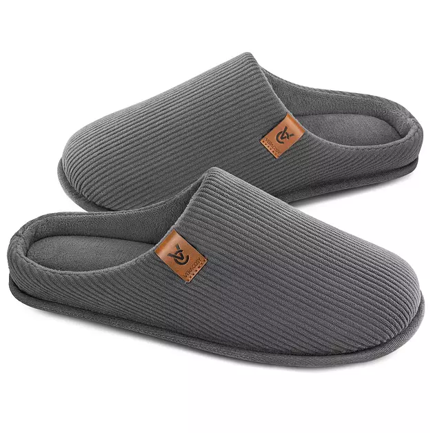 VeraCosy Mens Slippers Corduroy Memory Foam House Shoes Cool Gray,11-12 US