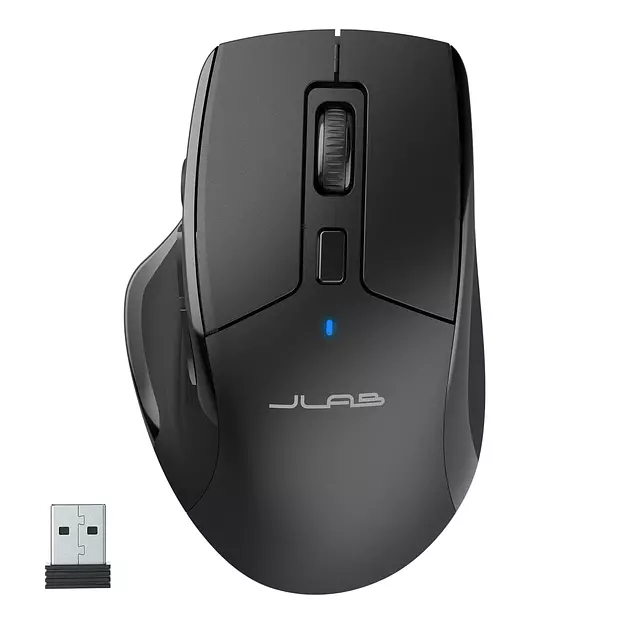 JLab, JBuds, Wireless Mouse, Bluetooth, USB Dongle, Multi-Device, Silent Click, Full-Size, Black