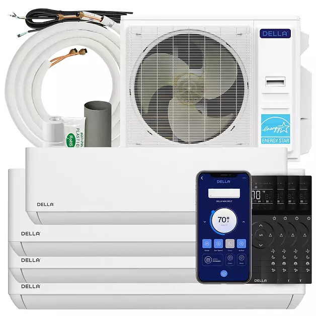 DELLA 36K BTU 4 Zone (9K+3x12K) Soft Airflow Mini Split AC, 25 SEER2
