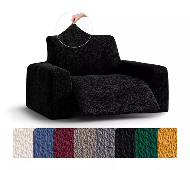 PAULATO BY GA.I.CO. Recliner Cover – Soft Form-Fit Slipcover – Stretch 1-Piece Reclining Furniture Protector – Machine Washable Velvet Fabric – Black (Recliner 22"-35" Wide)