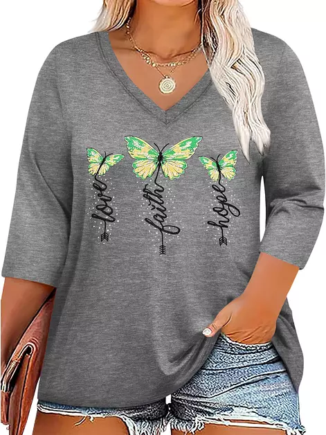 Chulianyouhuo Women Plus Size Shirt 3/4 Sleeve Graphic Tee Beach Nature Top