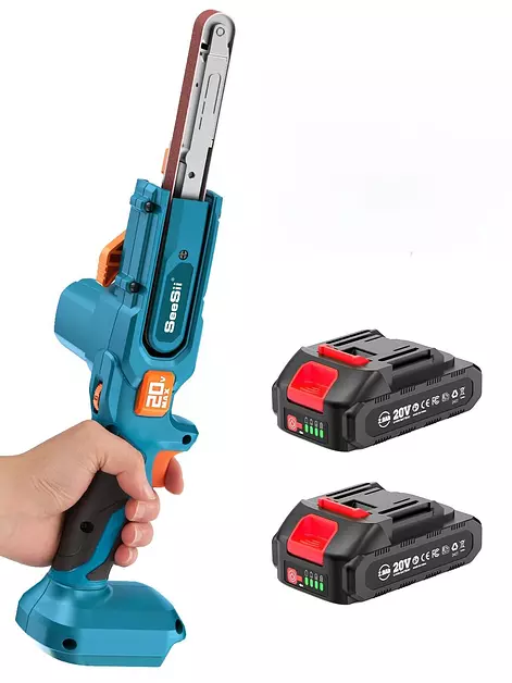 SEESII Cordless Mini Belt Sander Handheld Bandfile 2x2.0Ah Battery Charger