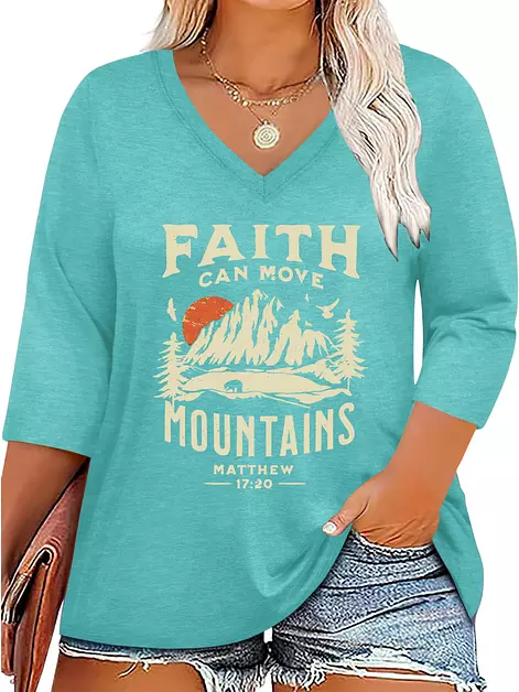 Chulianyouhuo Women Plus Size Shirt 3/4 Sleeve Graphic Tee Beach Nature Top