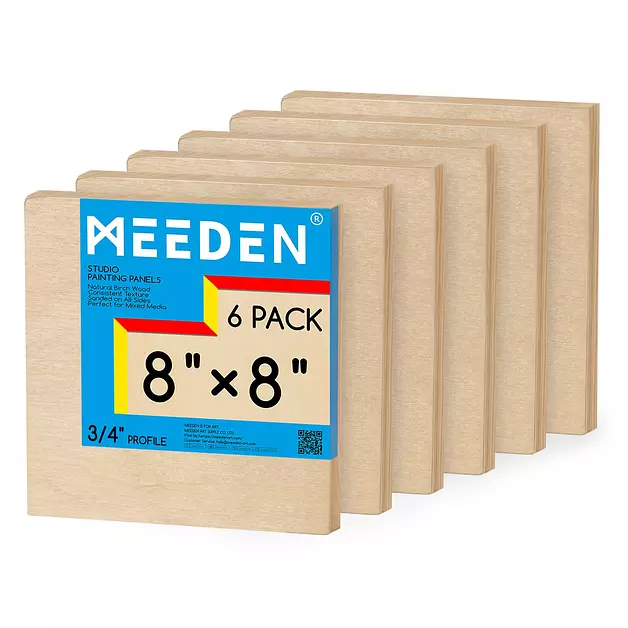 MEEDEN Unfinished Wood Canvas Board:8x8 Canvas Panel Pack of 6