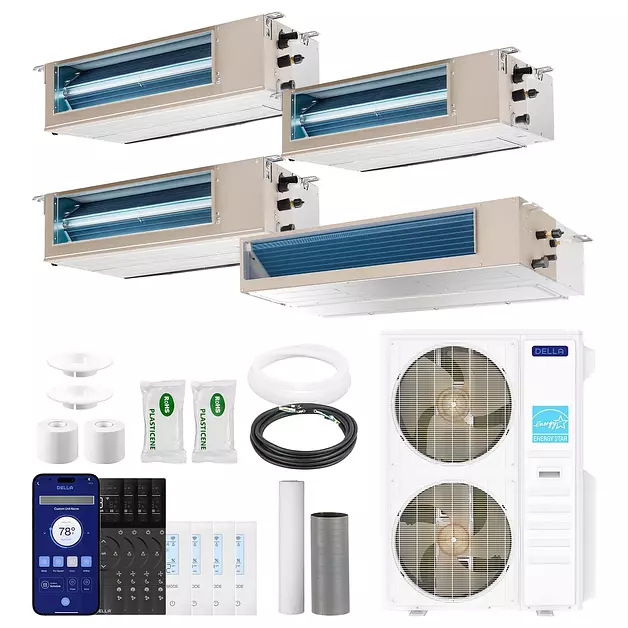 DELLA 55K BTU 4 Zone (9K+2x12K+24K BTU) Concealed Ducted Mini Split AC