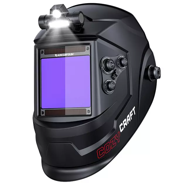 ARCCAPTAIN Auto Darkening Welding Helmet with Light, 3.94"X3.66" Large View