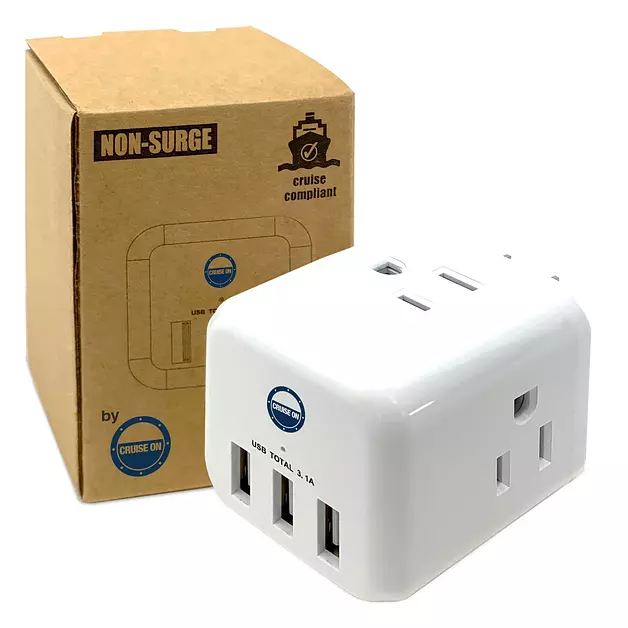 Cruise On Non Surge Cruise Approved Power Strip [3 USB & 3 AC]