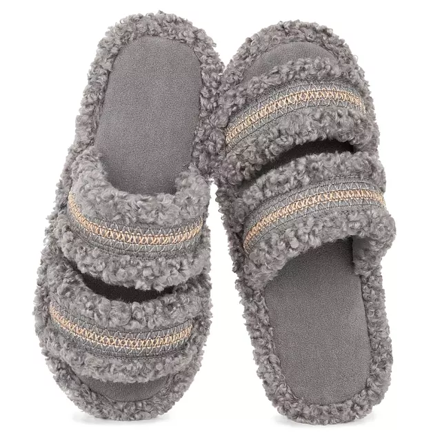 EverFoams Women's Open Toe Slippers Fuzzy Slippers Ash Weave,7-8 US