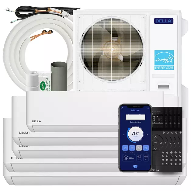 DELLA 55K BTU 5 Zone (9K+2x12K+2x18K) Mini Split AC,22.5 SEER2,16ft Kits